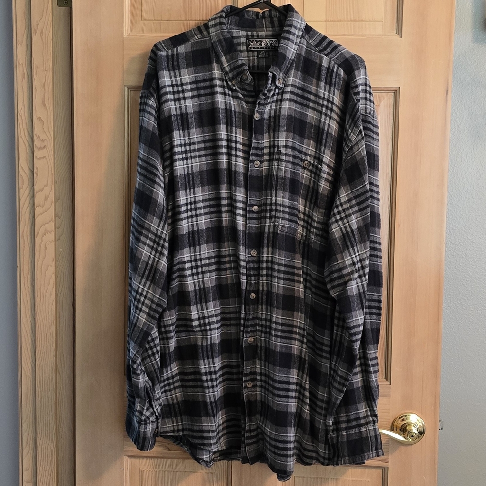 CANYON GUIDE OUTFITTERS Shirt 2XT Black Gray White Flannel Button Down Men's